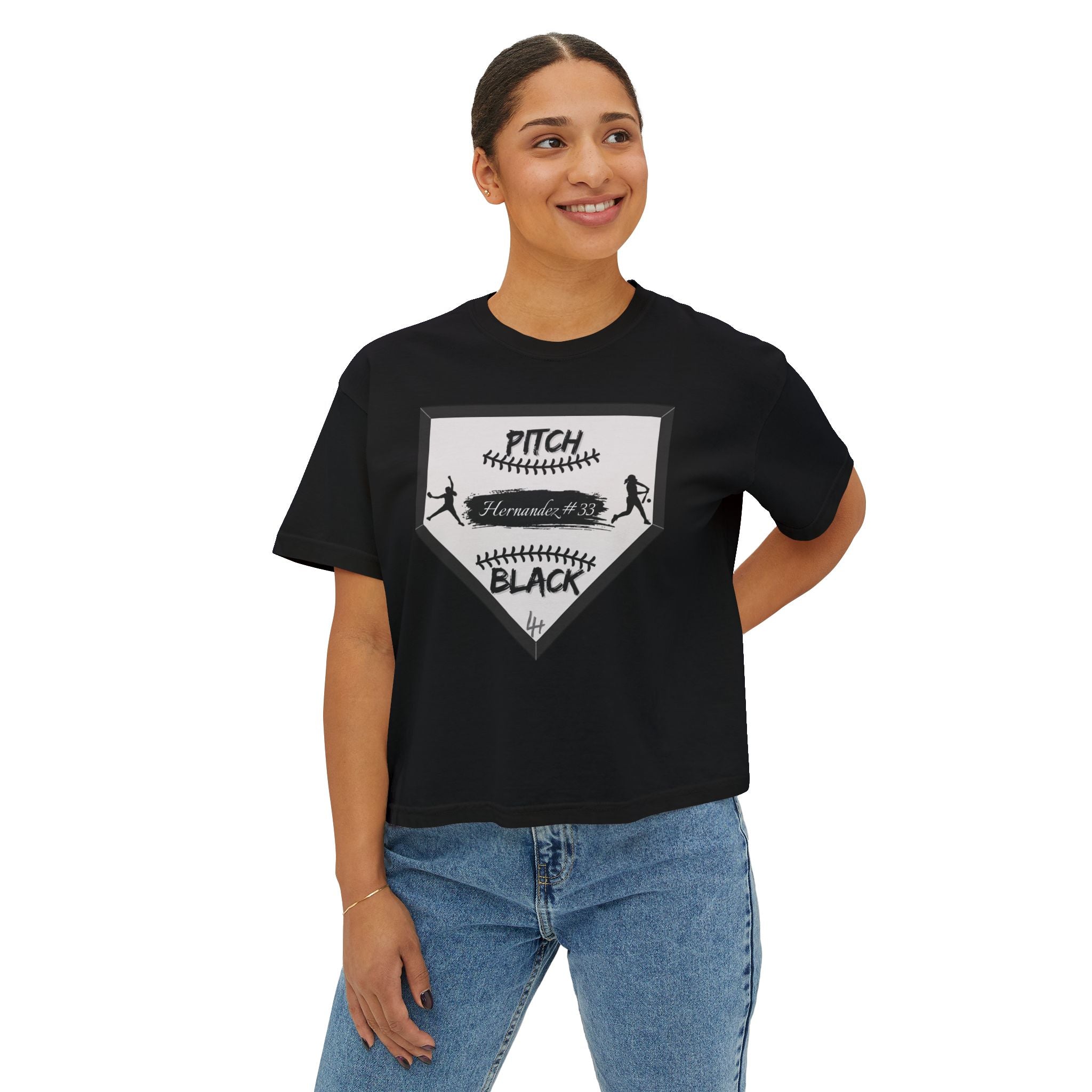 Pitch Black Homeplate Women's Boxy Tee — Softball Graphic Shirt
