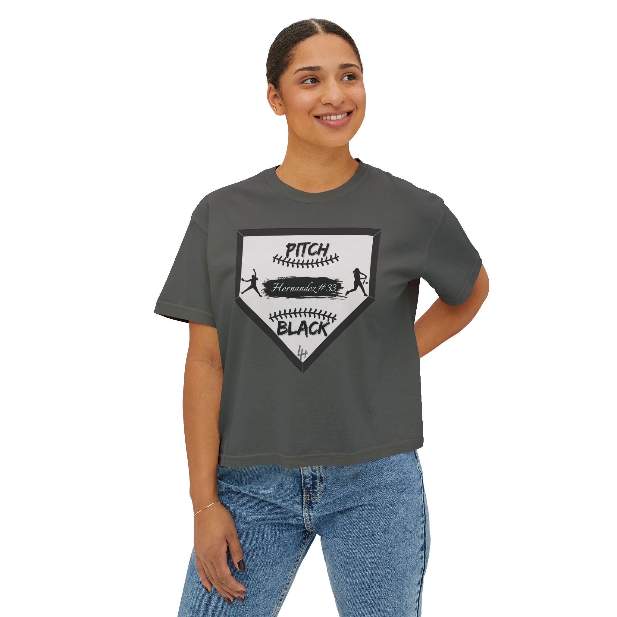 Pitch Black Homeplate Women's Boxy Tee — Softball Graphic Shirt
