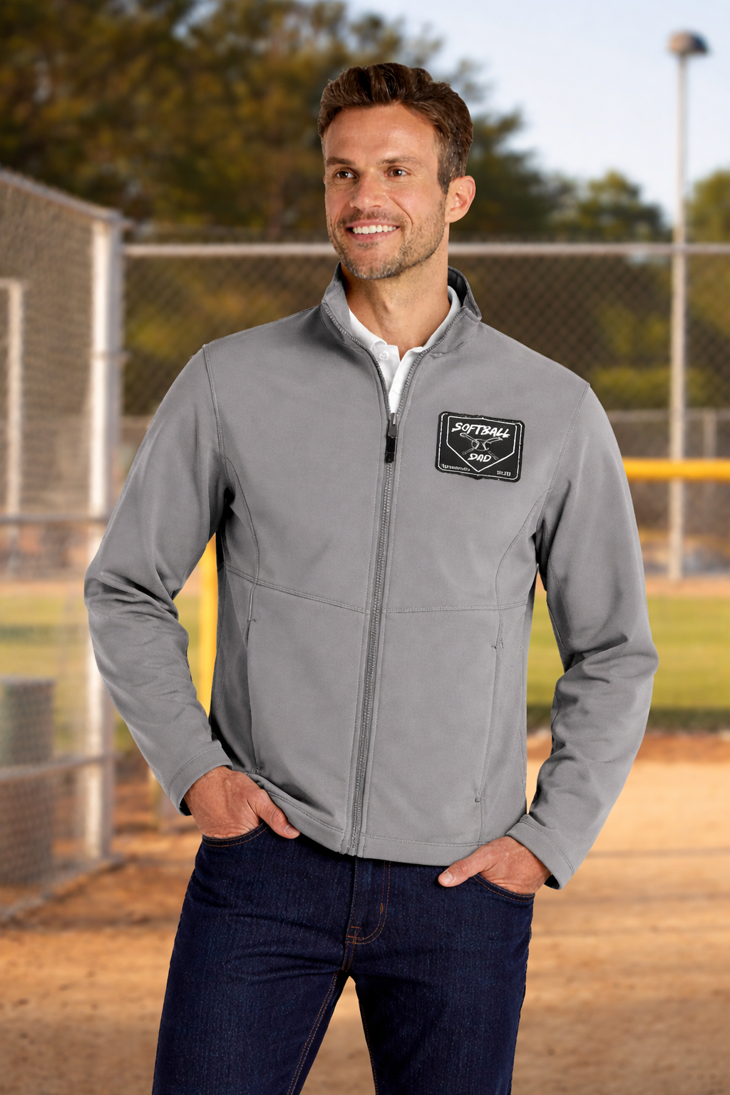 Embroidered Men's Soft Shell Jacket —Windproof Outerwear - Pitch Black