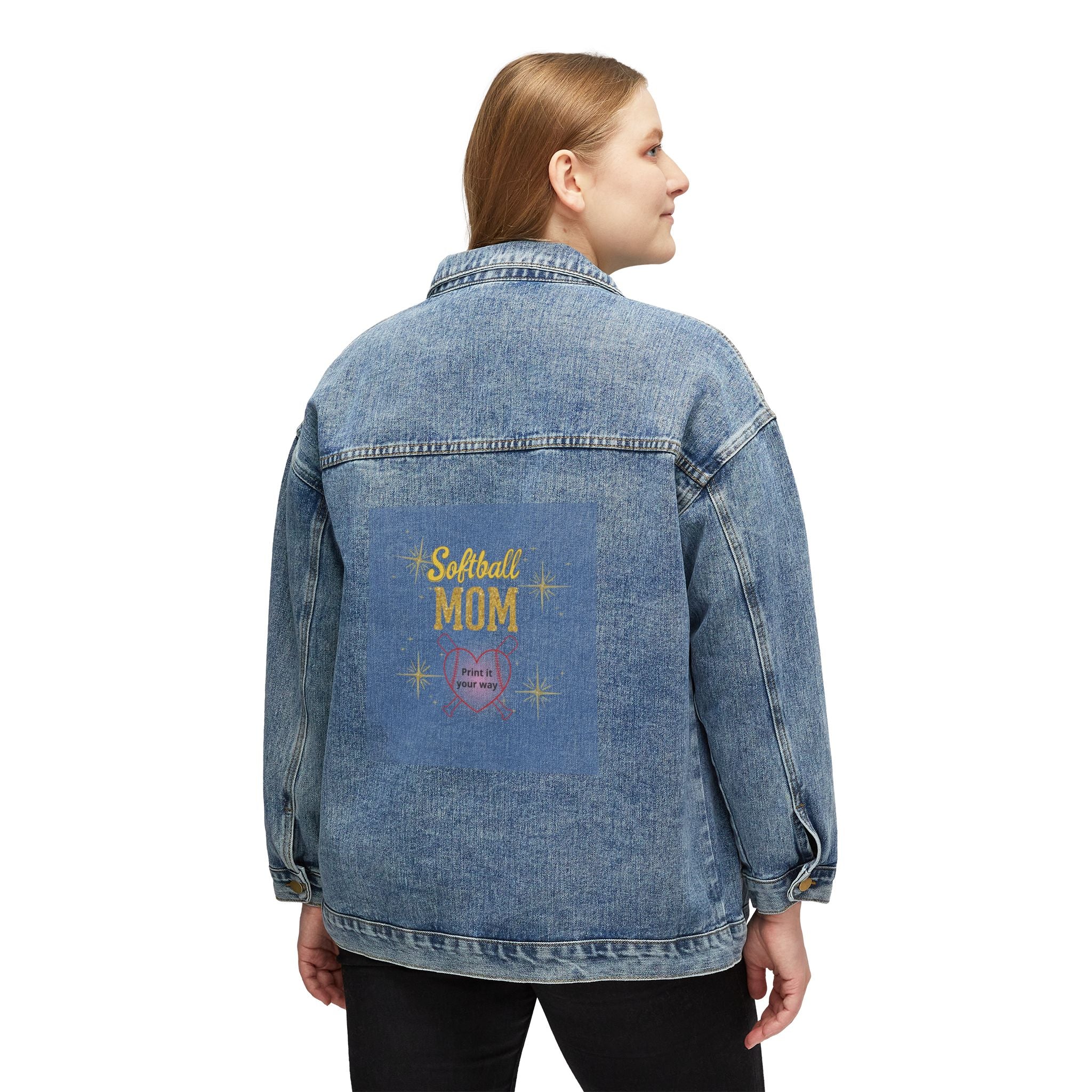 Denim Jacket — Sparkly “Softball Mom” Back Graphic Jacket