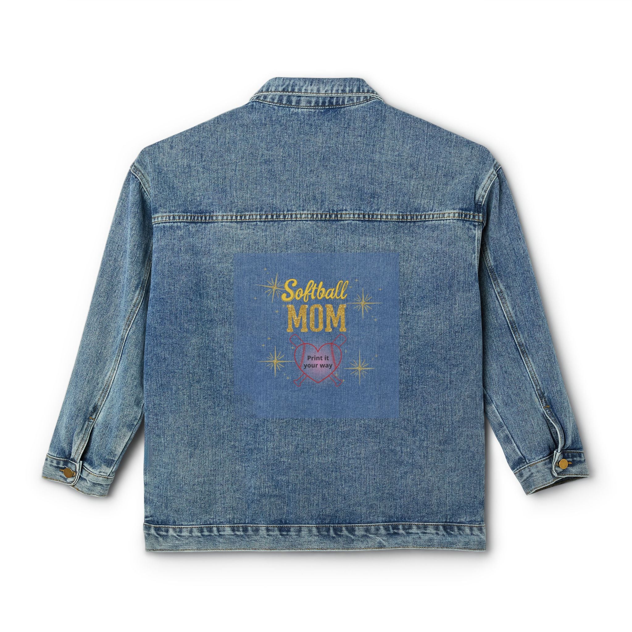 Denim Jacket — Sparkly “Softball Mom” Back Graphic Jacket